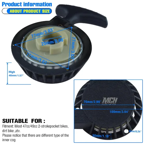 Vista 4 de Arrancador de retroceso de fácil tracción para 2 tiempos 47 cc 49 cc Pocket Bike Coolster SSR SX50 Mini Moto ATV Quad Pit Dirt Bike de 4 ruedas