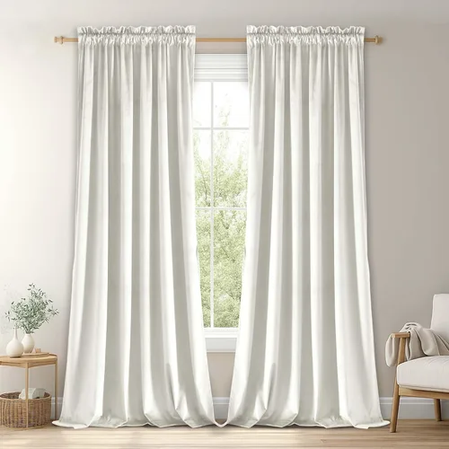 Vista 14 de JIUZHEN Cortinas de terciopelo beige de 63 pulgadas de ancho x 63 pulgadas de largo, cortinas de terciopelo retro suaves con bolsillo para barra