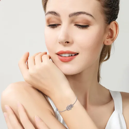 Vista 43 de Aniu Joyería de plata de ley 925 Hamsa de Fátima para mujer con circonita cúbica, viene con caja de regalo negra