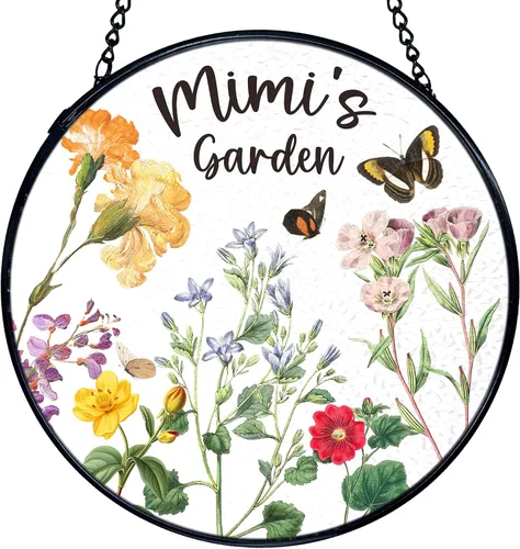 Vista 9 de TNUW Gigi Regalos Vidrieras para Colgar en Ventana, Mejores Regalos para Abuelas de Nietos Atrapasoles para Ventana Interior Vidrio Redondo Arte