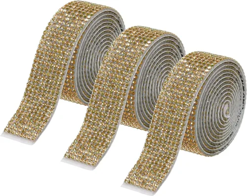 Vista 61 de MECCANIXITY 3 rollos de cinta de diamantes de imitación autoadhesiva de 3 yardas y 0.315 in para proyectos de artes y manualidades, pasteles de Beige