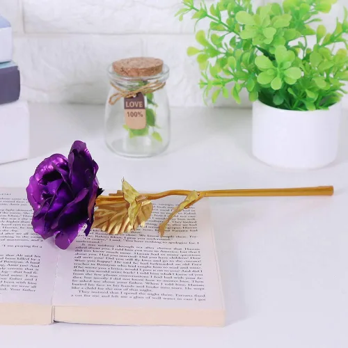 Vista 5 de Flor de lámina de oro de 24 quilates con lámina de oro artificial, regalo romántico para decoración de mesa del hogar ()