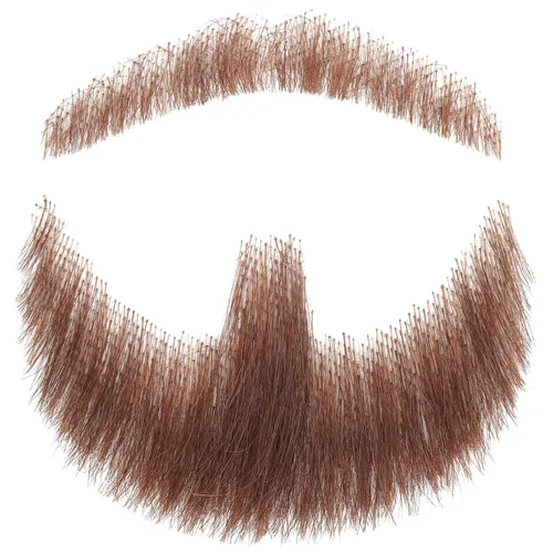 Vista 3 de colorvay Fake Beard Human Hair Full Hand Tied Realistic Fake Mustache Brown Human Hair Jack Sparrow Fake Goatee Costume Beard Fake Facial Hair Lace