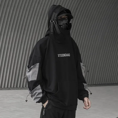 Vista 3 de XYXIONGMAO Streetwear Techwear - Sudadera con capucha Cyberpunk Tactical para hombre, color negro, urbano, hip hop, sudadera japonesa