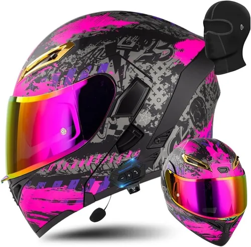 Vista 24 de AAREG Casco de motocicleta unisex para adultos, fibra de carbono, visera antivaho, diseño aerodinámico, Bluetooth integrado, aprobado por DOT