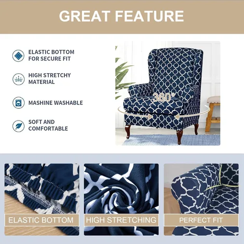 Vista 74 de Eco-Ancheng Funda para silla Wingback, 2 piezas, respaldo de ala, fundas de elastano para sillón con respaldo de ala, fundas para sillón con parte
