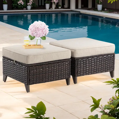 Vista 53 de Joyside Juego de 2 sillas de mimbre para patio, muebles de ratán para exteriores con reposabrazos anchos y cojines gruesos, tamaño grande mejorado
