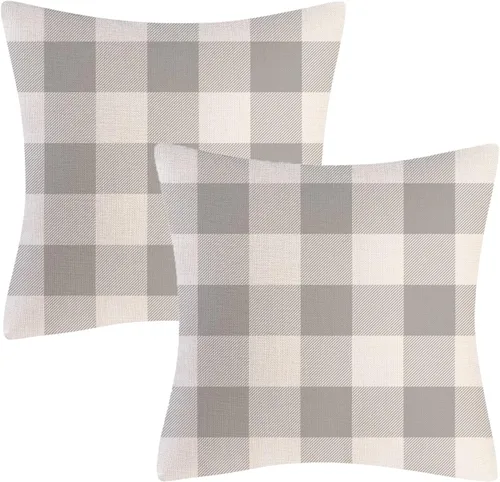 Vista 29 de Fundas de almohada decorativas rústicas de Aqua y blanco a cuadros estilo búfalo para sofá, funda de almohada para granja, decoración