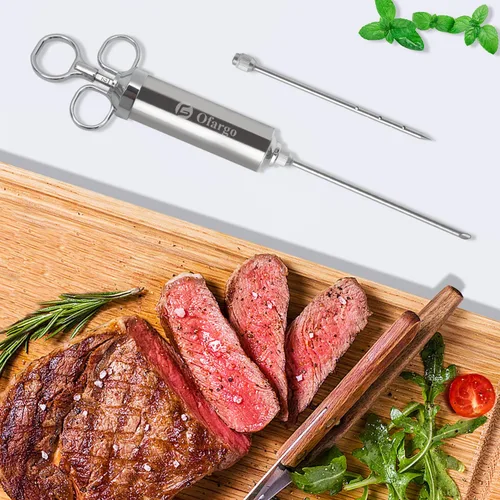 Vista 5 de Ofargo Inyector de carne, 3 agujas para ahumar carnes, carne de res, pavo; jeringa inyectora de adobo de 2 onzas; manual de usuario incluido