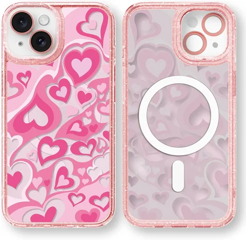 Vista 124 de Compatible para iPhone 13 Funda Bonita Estética - Funda para Teléfono Rosa con Purpurina con Protector de Cámara - Diseño de Cubierta