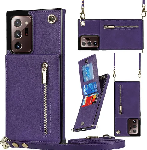 Vista 17 de Funda para teléfono Samsung Galaxy Note 9 con correa cruzada, tarjetero de cuero, ranuras de crédito, soporte magnético, accesorio para celular