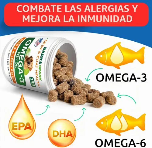 Vista 3 de BARK&SPARK Omega 3 para perros - 180 golosinas de aceite de pescado para la muda de pelo de perro, alergia cutánea, alivio de la picazón