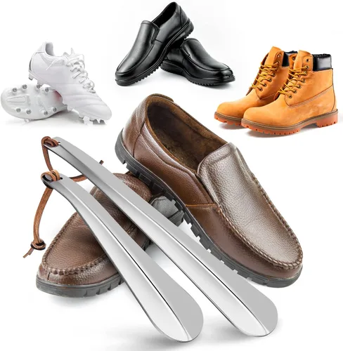 Vista 3 de Juego de cuernos de zapatos, juego de cuernos largos y cortos, cuernos de zapatos de viaje portátiles, cuerno de zapatos de metal largo de acero