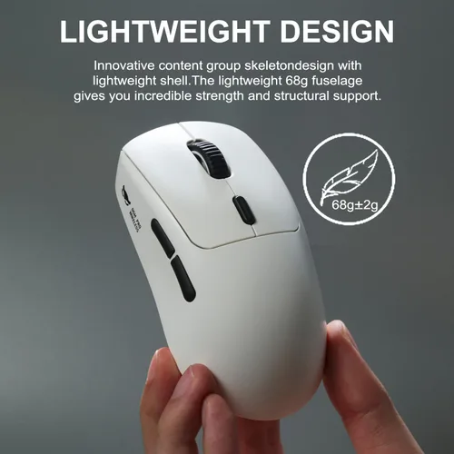 Vista 2 de WAIZOWL OGM Pro Mouse de 2.40 oz, ligero, inalámbrico, tres modos, ergonómico, para PC, computadora gamer, sensor óptico PAW3395 (botón negro)