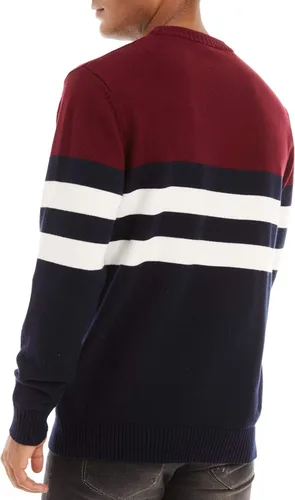 Vista 3 de MAGCOMSEN Suéter de cuello redondo para hombre sudadera de punto térmica suave bloque de color a rayas
