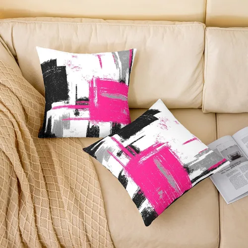 Vista 154 de Juego de 2 fundas de almohada abstractas de 16 x 16 pulgadas para niños, niñas, adolescentes, decoración de dormitorio, moderna a rayas, decoración