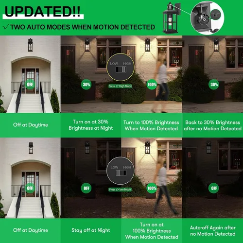 Vista 3 de Luz exterior con sensor de movimiento – Lámpara de pared avanzada del atardecer al amanecer, lámpara de porche impermeable, montaje de pared