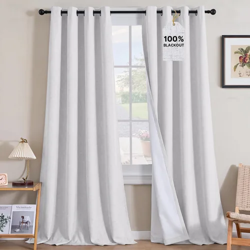 Vista 206 de H.VERSAILTEX Cortinas 100% opacas con aislamiento térmico, texturizadas, de lino, con bloqueo completo de calor y luz, para sala de estar y Negro
