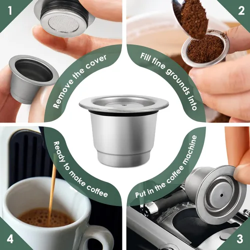 Vista 4 de LIHONG - Cápsulas de café reutilizables de acero inoxidable, cápsulas de café reutilizables, cápsulas de espresso reutilizables compatibles