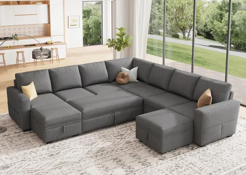 Vista 18 de HONBAY - Asiento individual para sofá cama modular con cama extraíble, sillón sin brazos personalizable para sofá modular, color beige
