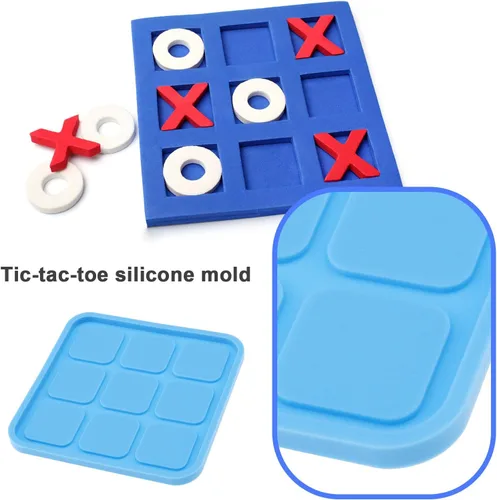 Vista 2 de Juego de mesa de 5 piezas de moldes de silicona para juegos de mesa Tic Tac Toe Moldes de silicona X O Board Moldes de resina epoxi moldes