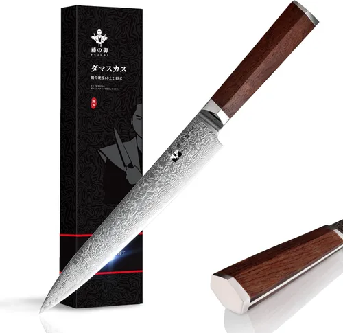 Vista 12 de Nakiri - Cuchillo de chef chino de acero de Damasco de 7 pulgadas, VG-10, 67 capas de acero de Damasco, picador profesional de verduras de Damasco