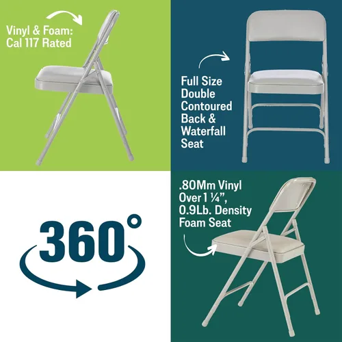 Vista 5 de Sillas plegables de tela prémium, de National Public Seating (4 unidades), Gris, 4 Gris cálido