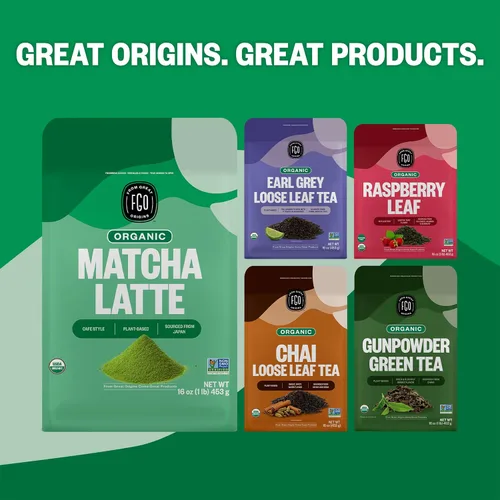 Vista 7 de FGO Té matcha latte en polvo, orgánico, bolsa a granel que se puede volver a cerrar, de 16 oz, matcha japonés con azúcar de caña orgánica