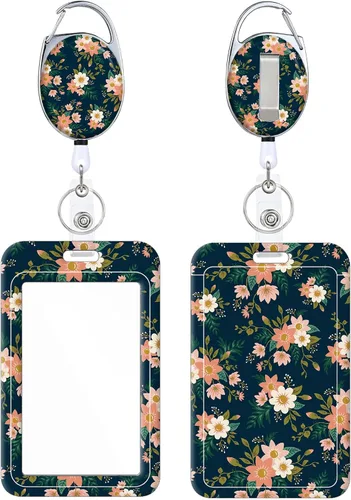 Vista 26 de Portacarnet Retráctil, Patrón de Estampado Lindo con Clip para Cinturón, Carrete de Insignia con Llavero, Protector de Tarjeta de Identificación