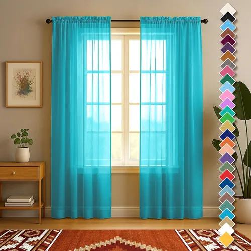 Vista 47 de YHSF Cortinas traslúcidas – Juego de 2 paneles para decoración del hogar – Elegantes cortinas de gasa sólida con bolsillo para barra