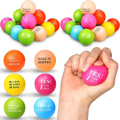 Vista 10 de Sotiff 100 bolas de estrés a granel para adultos, espuma colorida para aliviar el estrés, juguetes de regalo con citas motivacionales, bolas
