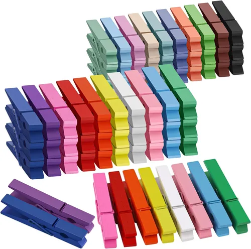Vista 14 de 100 piezas de pinzas de madera para ropa de colores, pinzas para manualidades, pinzas para aulas de enseñanza de color, 7,37 cm, 20