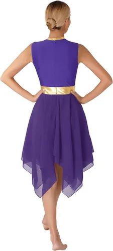 Vista 3 de Women's Asymmetrical Praise Dance Costume Sleeveless Color Block Lyrical Modern Dance Dress