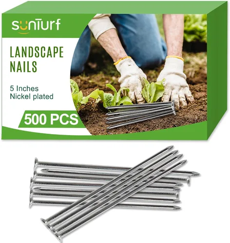 Vista 9 de SUNTURF Paquete de 100 clavos de plástico de 5 pulgadas, estacas de césped artificial, estacas de metal galvanizado en espiral para paisajismo