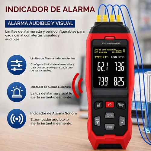 Vista 4 de Termómetro de termopar registrador de datos de temperatura, termómetro tipo K/J/T de 4 canales con 5000 grupos de registro de datos y exportación