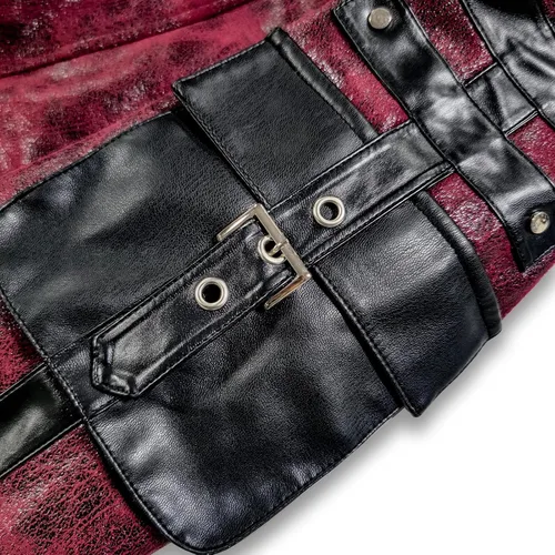 Vista 6 de Chaqueta steampunk de piel sintética para hombre, disfraz gótico victoriano