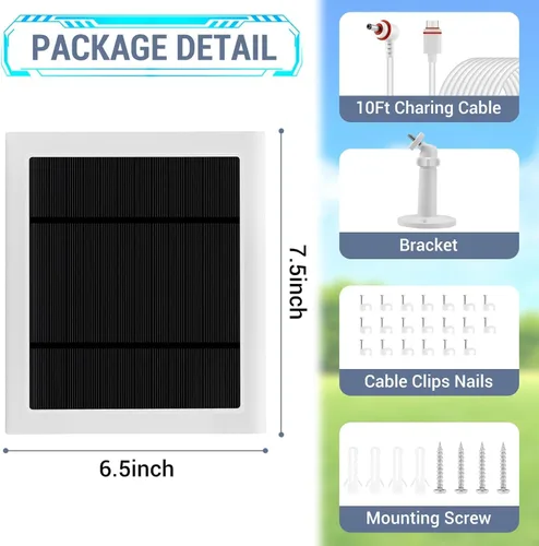 Vista 7 de Panel solar IP65 para exteriores para cámaras de anillo (blanco 1P) Spotlight Cam Plus/Pro Stick Up Cam/Pro Wireless Outdoor con cable largo de 10