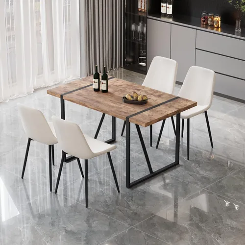 Vista 32 de Juego de mesa de comedor moderno para 4, juego de mesa y sillas de cocina de madera, juego de mesa de comedor de 5 piezas con 1 mesa de MDF y 4