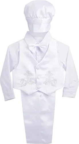 Vista 8 de Lito Angels Traje formal de bautismo para bebé niño con gorro de satén de 3 a 18 meses, 5 piezas Estilo C