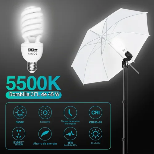 Vista 3 de EMART Kit de iluminación fotográfica de 6.5x10FT con soporte de fondo para Paraguas dorado/plata/blanco