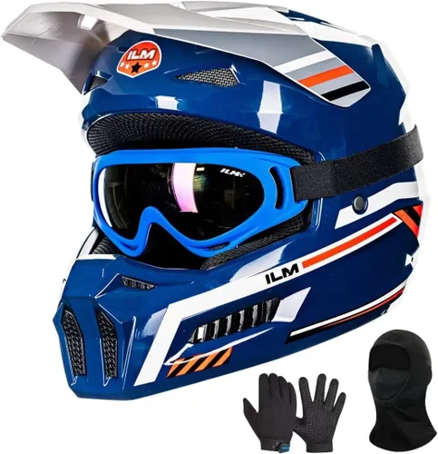 Vista 10 de ILM Cascos de Motocross Juveniles para Niños Casco ATV Motocross BMX Fuera de Carretera Motocicleta con Gafas, Guantes y Máscara DOT Modelo MT601Y