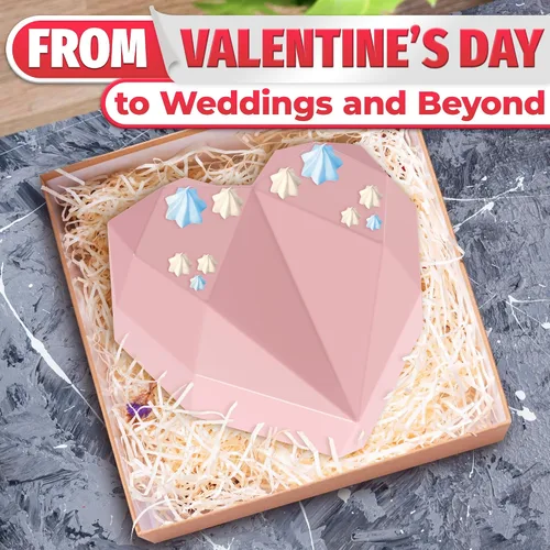 Vista 9 de Molde de corazón rompible – Molde de corazón de silicona con forma de diamante para conchas de chocolate, pasteles de mousse, tarta de queso – Boda