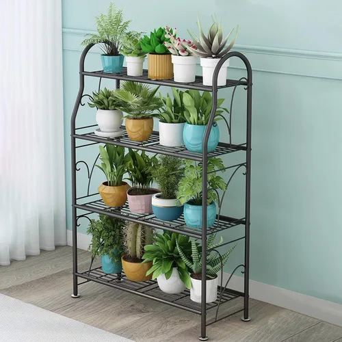 Vista 9 de LIGUOYI Soporte de metal para plantas de 3 niveles y 4 niveles, estante de almacenamiento para flores, soporte para plantas para interiores