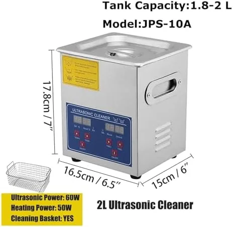 Vista 2 de Máquina de limpieza ultrasónica de 2 litros, temporizador digital, limpiador de acero inoxidable para joyas, gafas, relojes y accesorios de baño