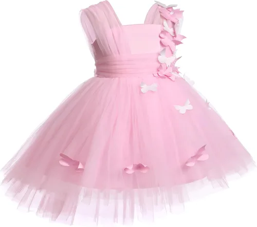 Vista 2 de ODASDO Vestido de mariposa para bebés y niños pequeños, sin mangas, de tul alto, bajo, princesa, boda, ocasión especial, vestido de baile de noche