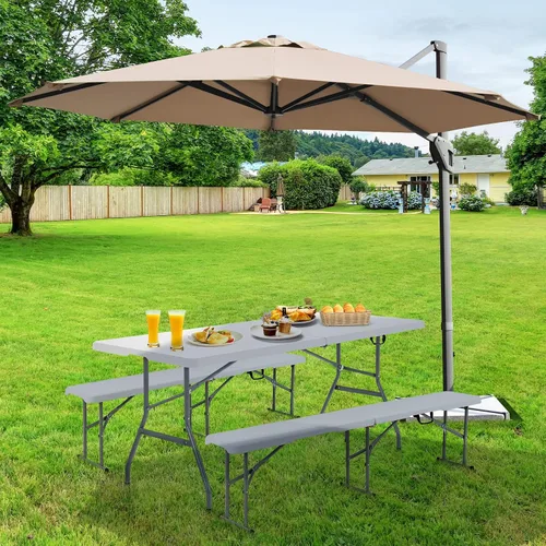 Vista 9 de Goplus Banco plegable de plástico de 6 pies, asiento plegable portátil con capacidad de 550 libras para interiores y exteriores, picnic, fiesta