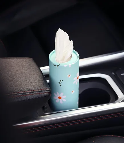 Vista 4 de Portapañuelos para coche con pañuelos faciales a granel - cilindro de 4 paquetes de pañuelos para coche, portapañuelos para automóvil, pañuelos