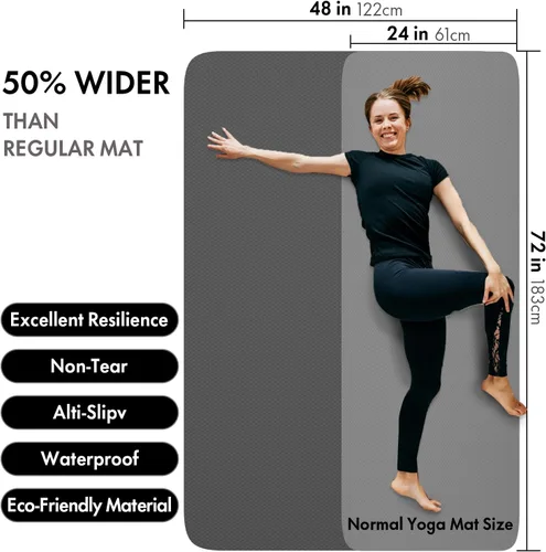 Vista 4 de FrenzyBird - Esterilla grande de yoga de 6'x 4' (72"x 48") — Esterilla de ejercicio extra ancha de 1/4" y 1/3" de 183cm x 122cm, gran esterilla