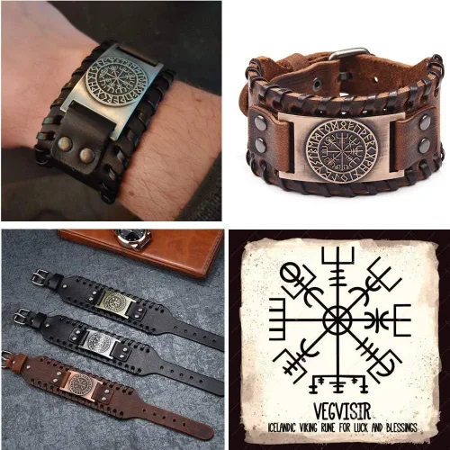 Vista 5 de GelConnie - Pulsera de piel con amuleto vikingo y talismán escandinavo celta pagano