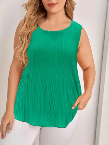 Vista 3 de Camiseta sin mangas de gasa para mujer, talla grande, sin mangas, de doble capa